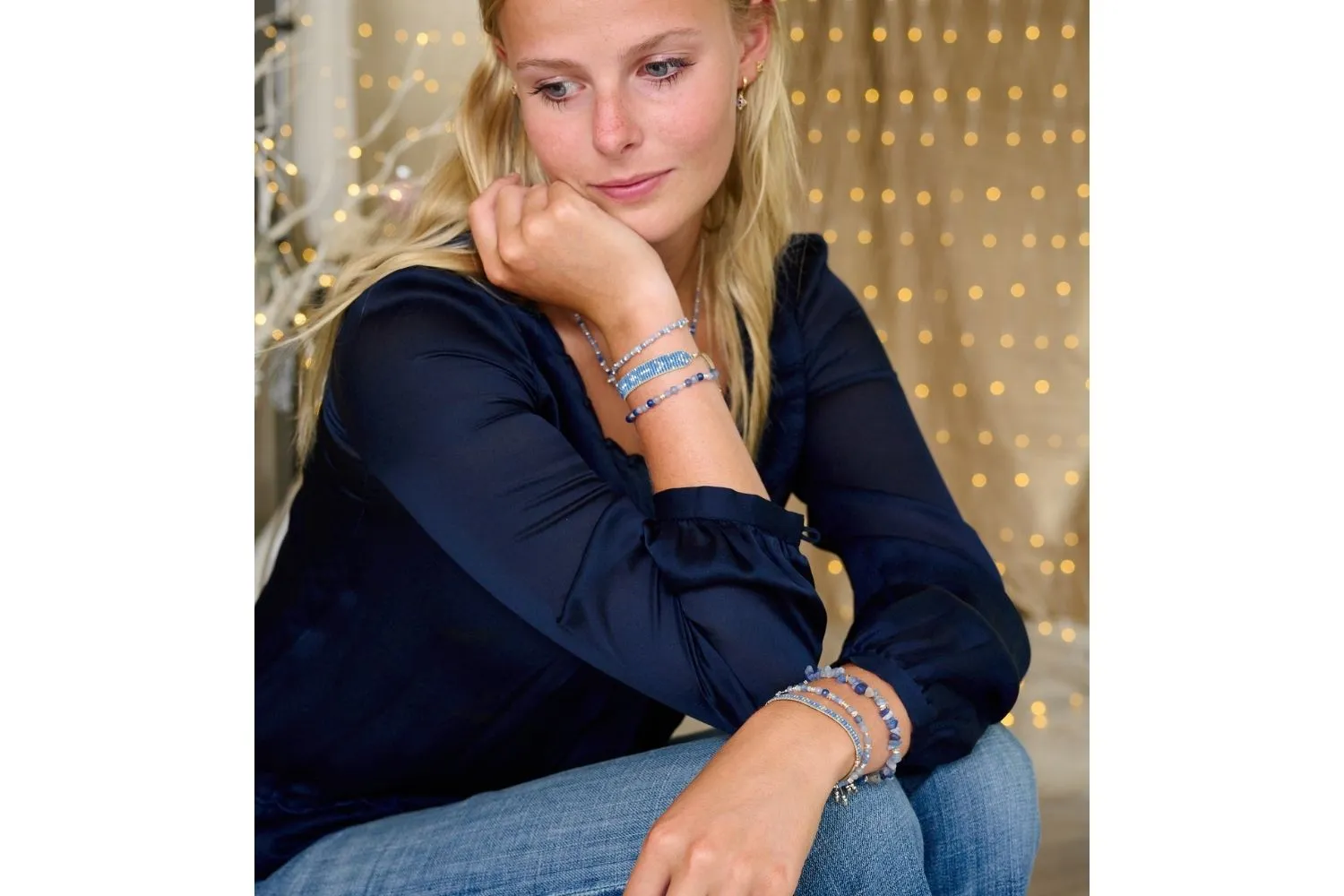 Grace Silver & Blue Beaded Friendship Bracelet