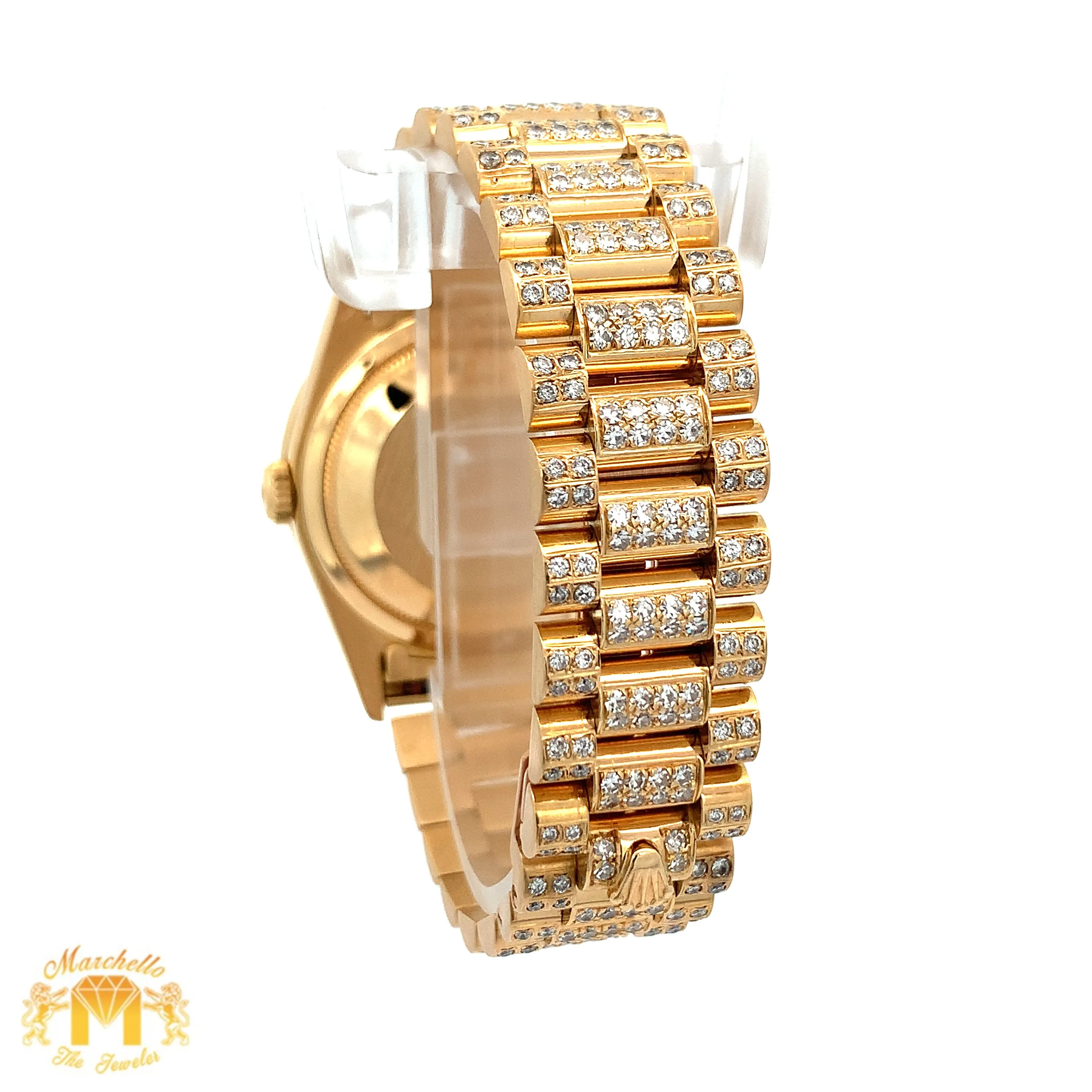 Iced out 36mm 18k gold Rolex Presidential Watch (quick-set)