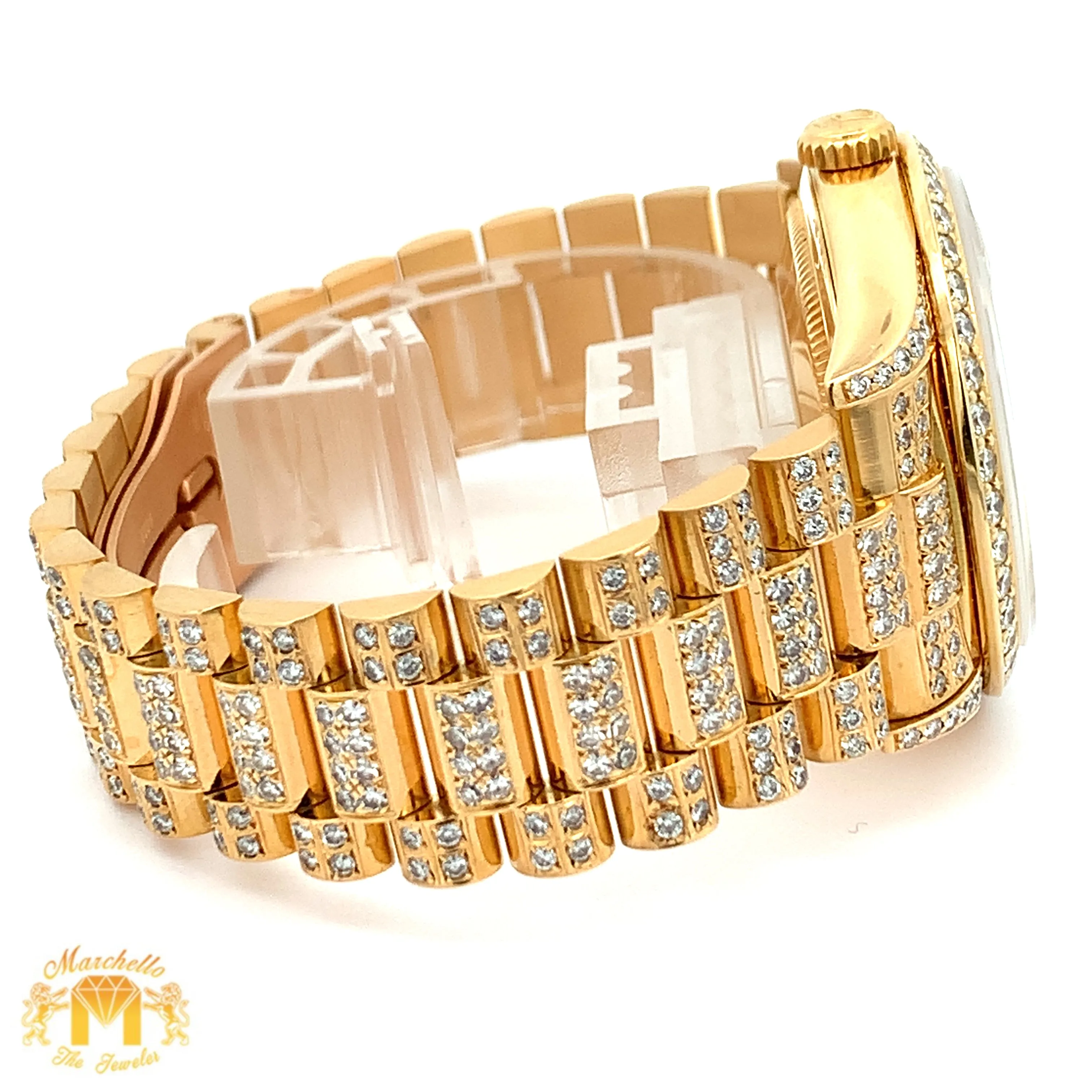 Iced out 36mm 18k gold Rolex Presidential Watch (quick-set)
