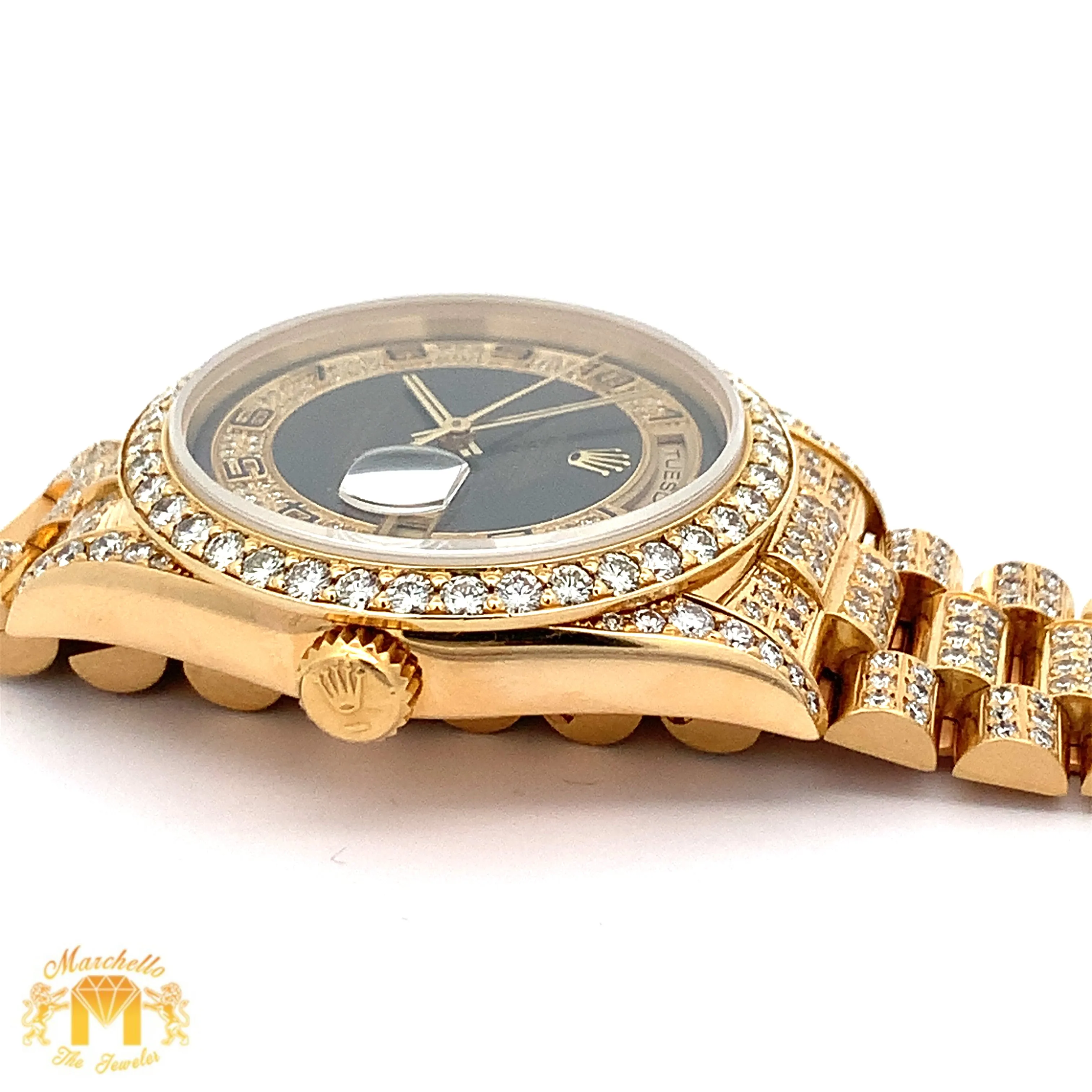 Iced out 36mm 18k gold Rolex Presidential Watch (quick-set)