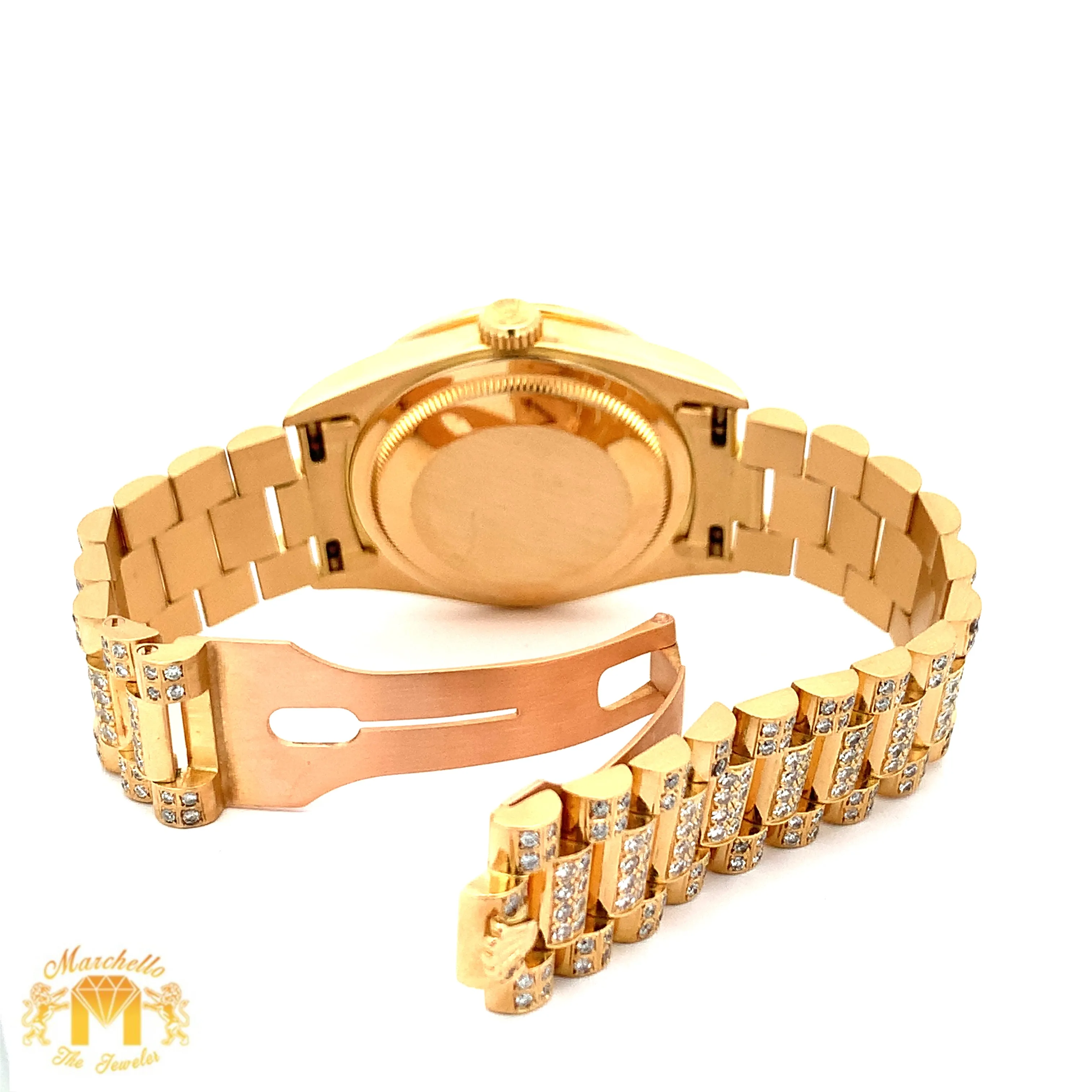 Iced out 36mm 18k gold Rolex Presidential Watch (quick-set)