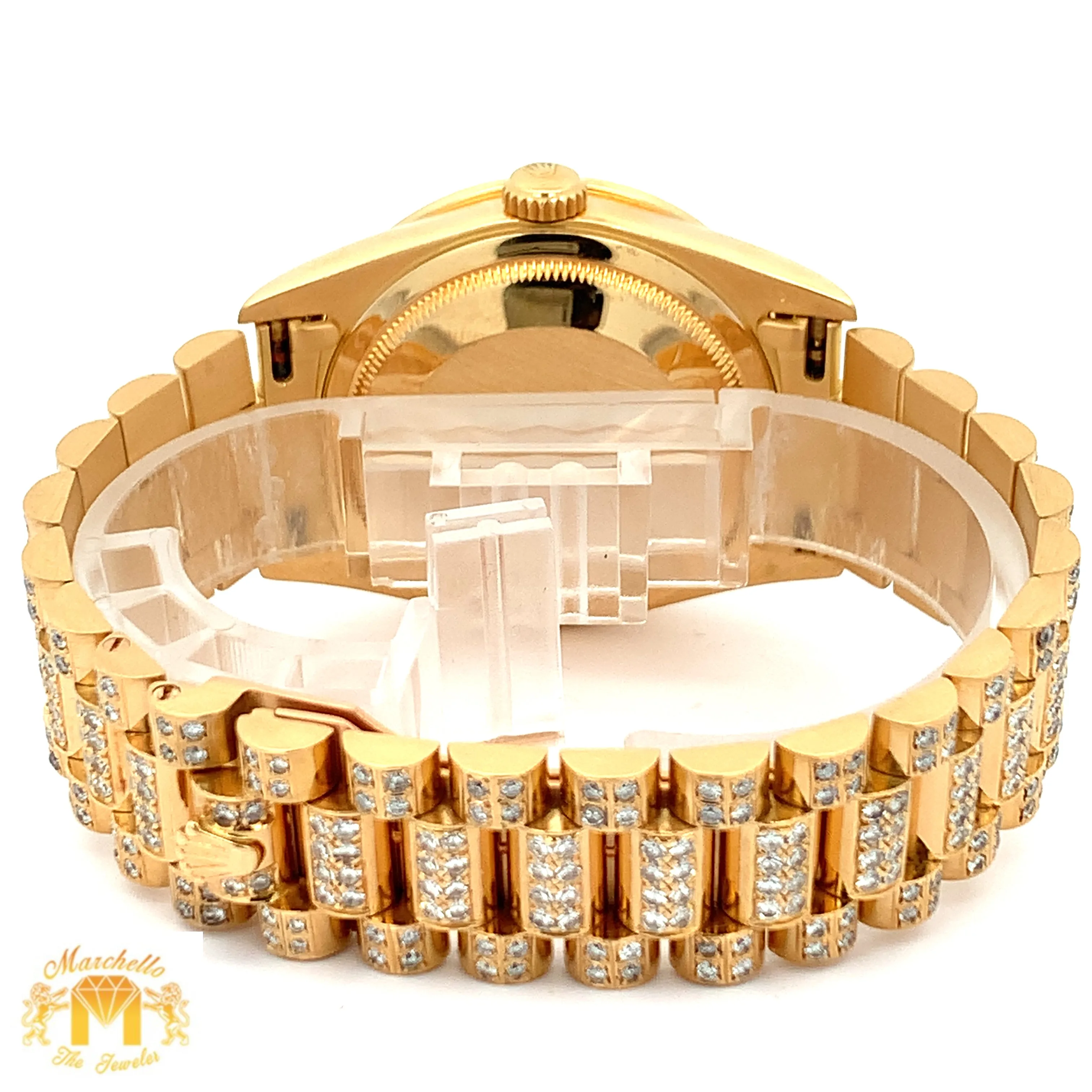 Iced out 36mm 18k gold Rolex Presidential Watch (quick-set)