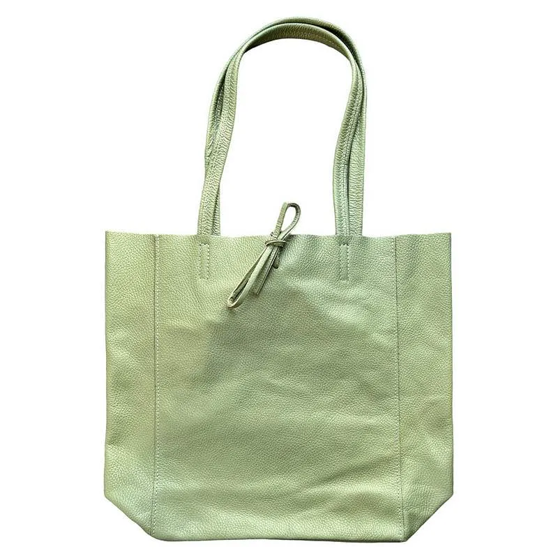 Italian Big Leather Tote in Dusty Green