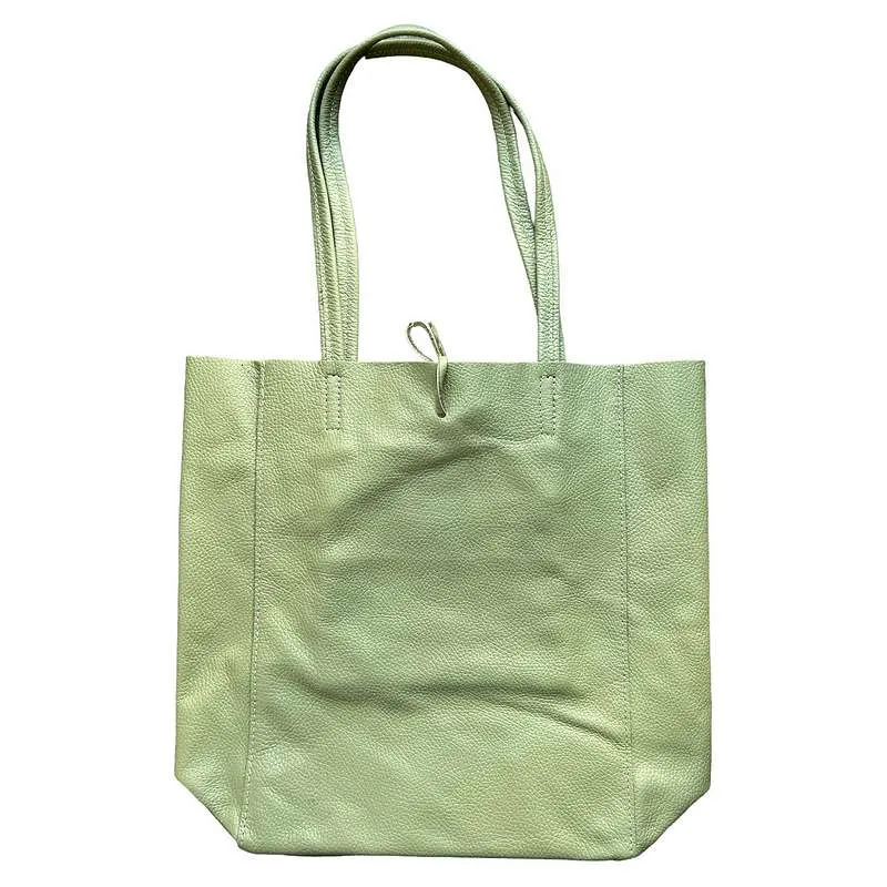 Italian Big Leather Tote in Dusty Green