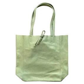 Italian Big Leather Tote in Dusty Green