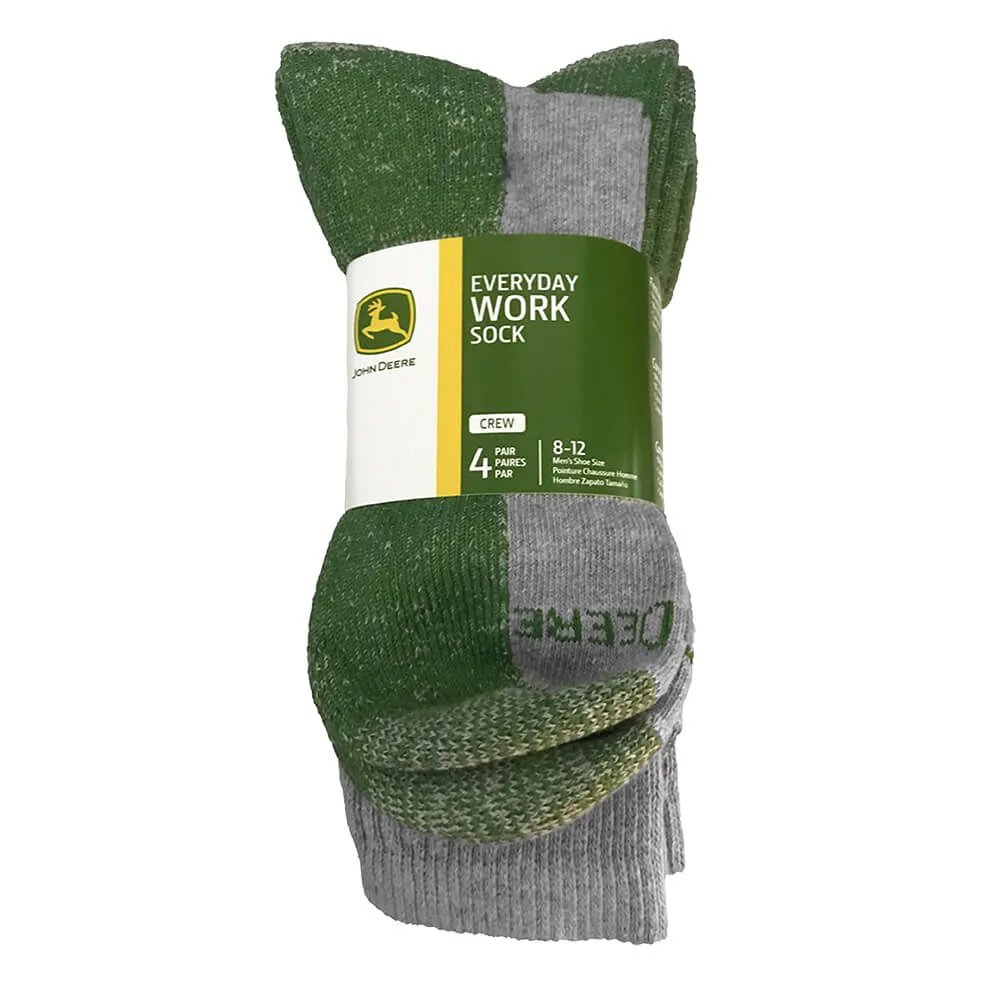 John Deere Light Heather/Grey Cotton Blend Crew Work Socks 4 Pack