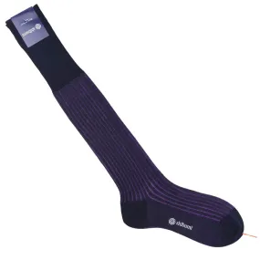 Knee Socks - Shadow Stripes - Navy / Eggplant - Pure Cotton