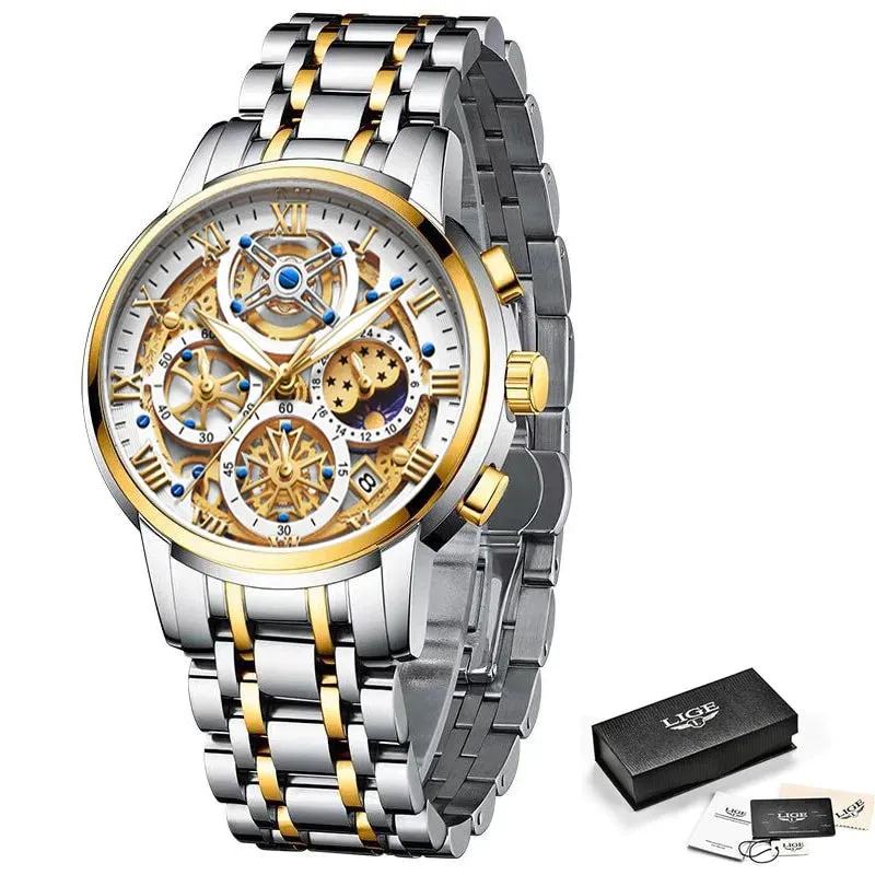 LIGE Men's Watches Waterproof  Chronograph Sports Quartz