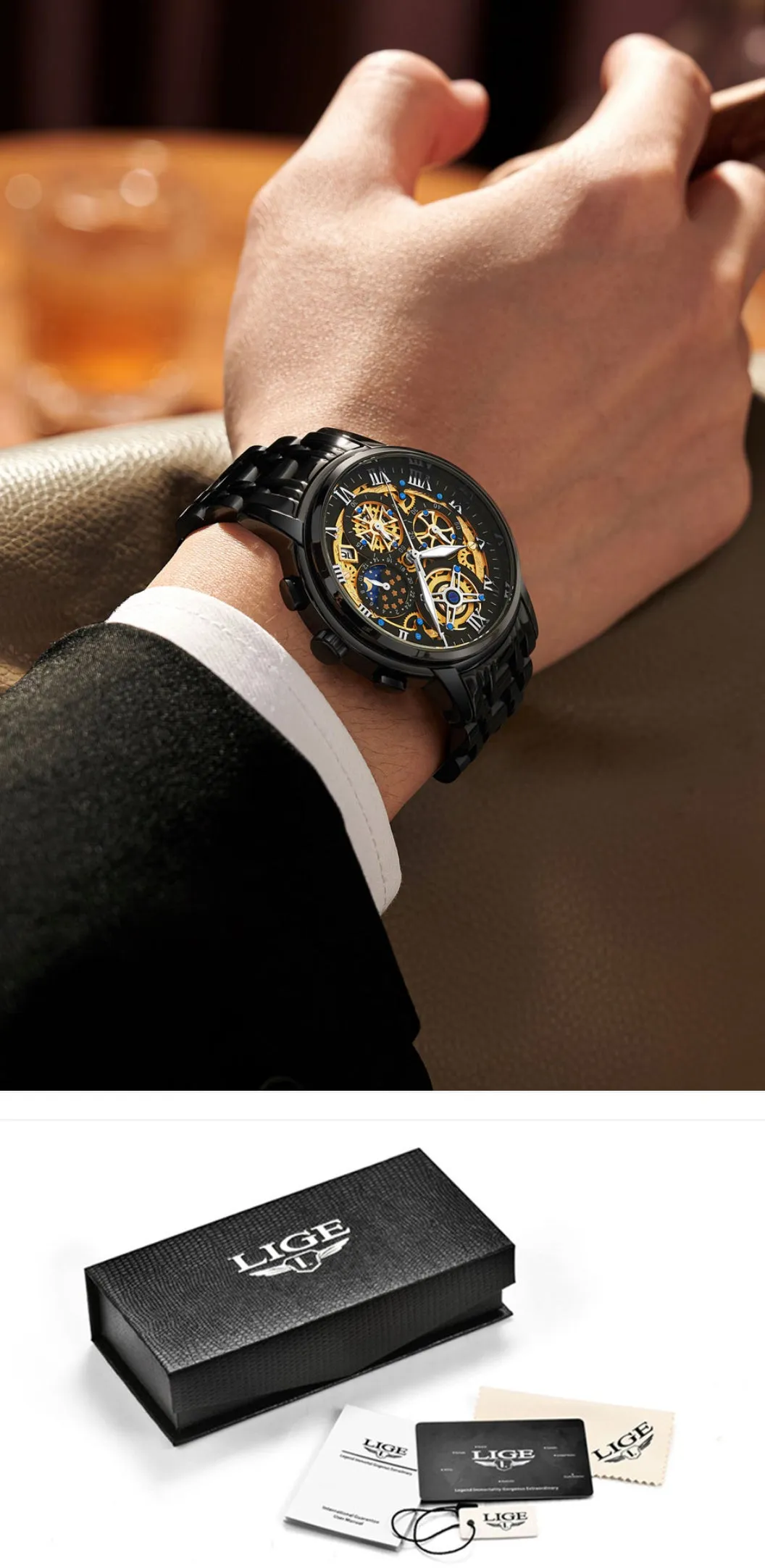 LIGE Men's Watches Waterproof  Chronograph Sports Quartz