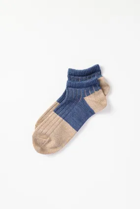 Linen   Cotton Ribbed Ankle Socks Blue
