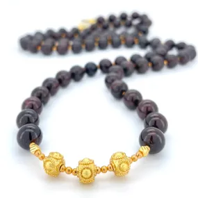 LONG Garnet & Gold BEADED NECKLACE
