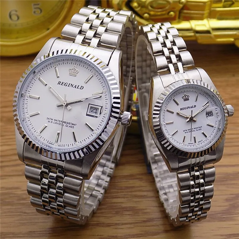 Luxury  Silver Stainless Steel Watch Waterproof Quartz Wristwatch Clock