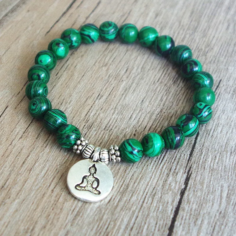 Malachite Beaded Yoga Chakra Prayer Mala Buddha Bracelet