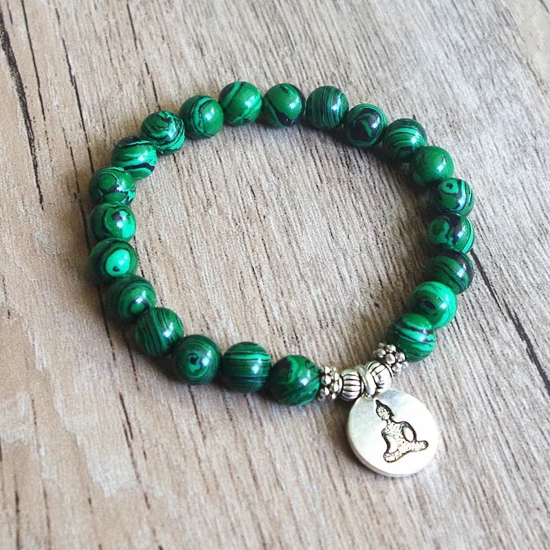 Malachite Beaded Yoga Chakra Prayer Mala Buddha Bracelet