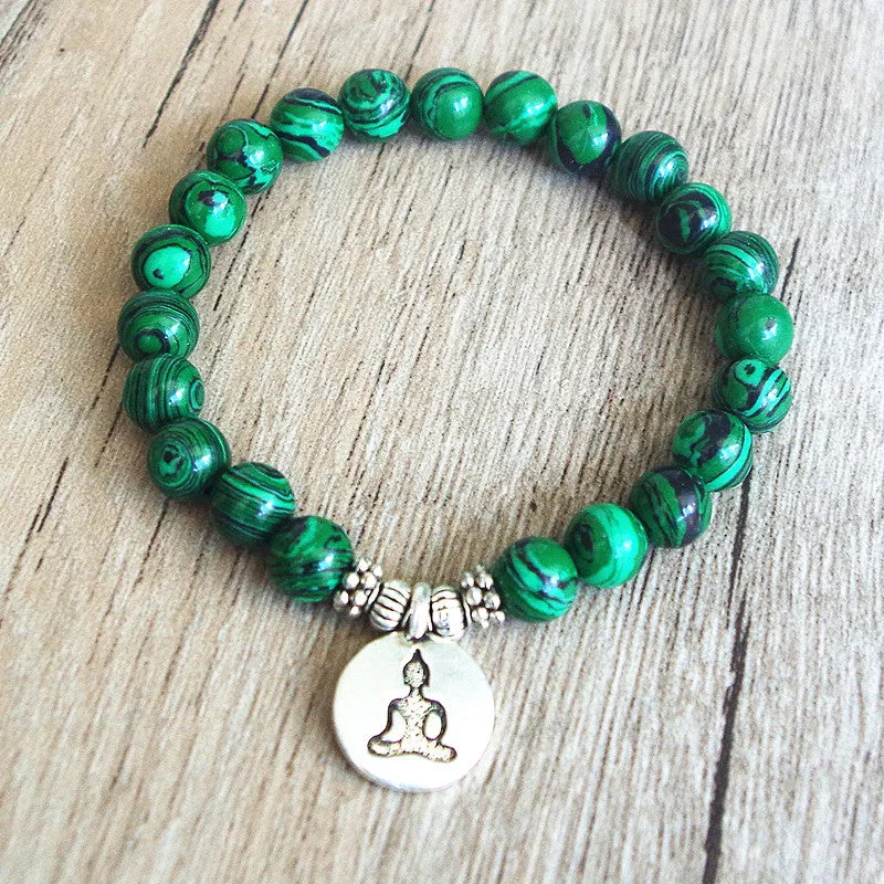 Malachite Beaded Yoga Chakra Prayer Mala Buddha Bracelet