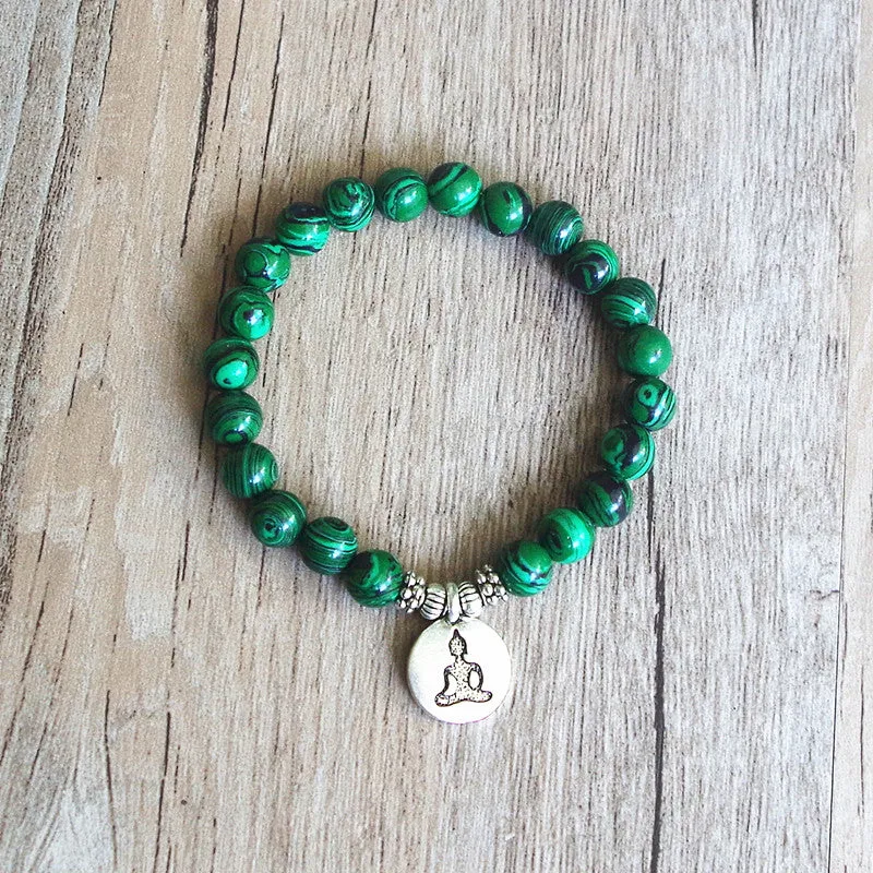 Malachite Beaded Yoga Chakra Prayer Mala Buddha Bracelet