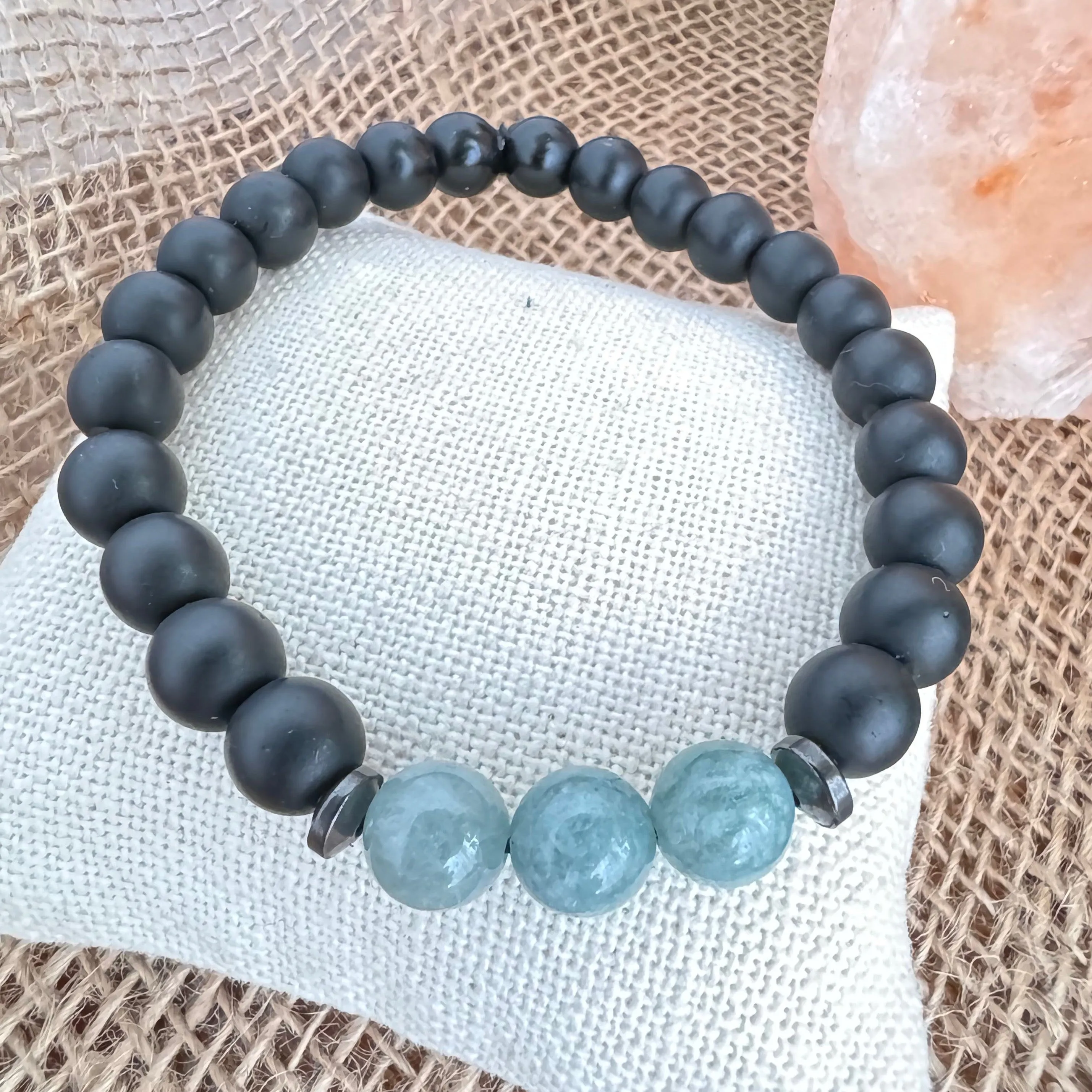 Matte Black Onyx with Burma Jade Beaded Stretch Bracelet 8mm - Protect and Guidance
