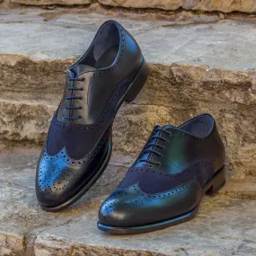 Men's Full Brogue Leather Shoes Wide Plus Size Black Blue 2068