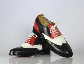 Men's Handmade Multi Color Wing Tip Brogue Shoes, Men Leather Lace Up Shoes