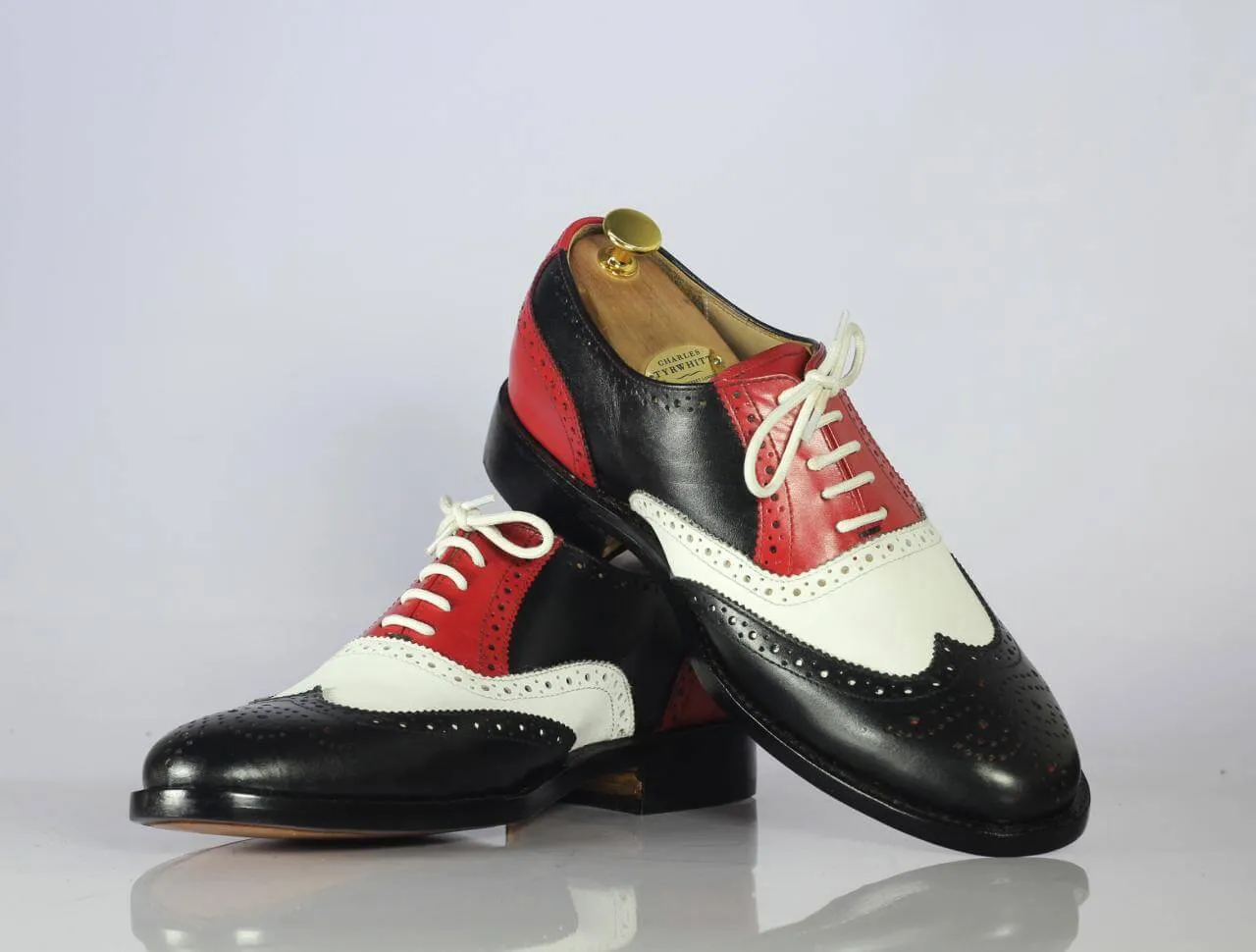 Men's Handmade Multi Color Wing Tip Brogue Shoes, Men Leather Lace Up Shoes
