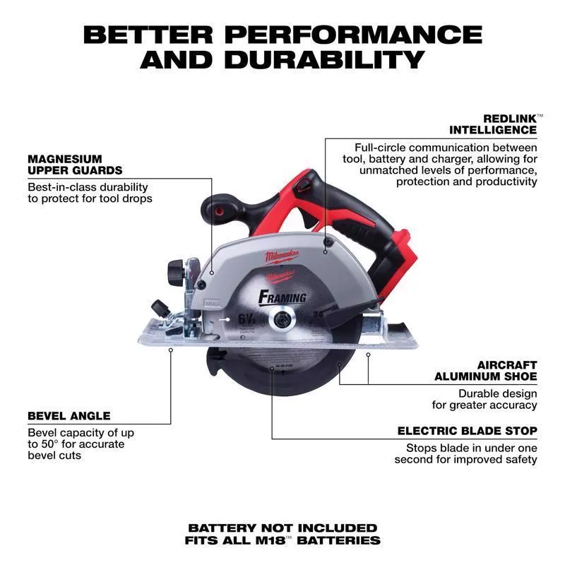 Milwaukee M18 6-1/2 in. Cordless Brushed Circular Saw Tool Only