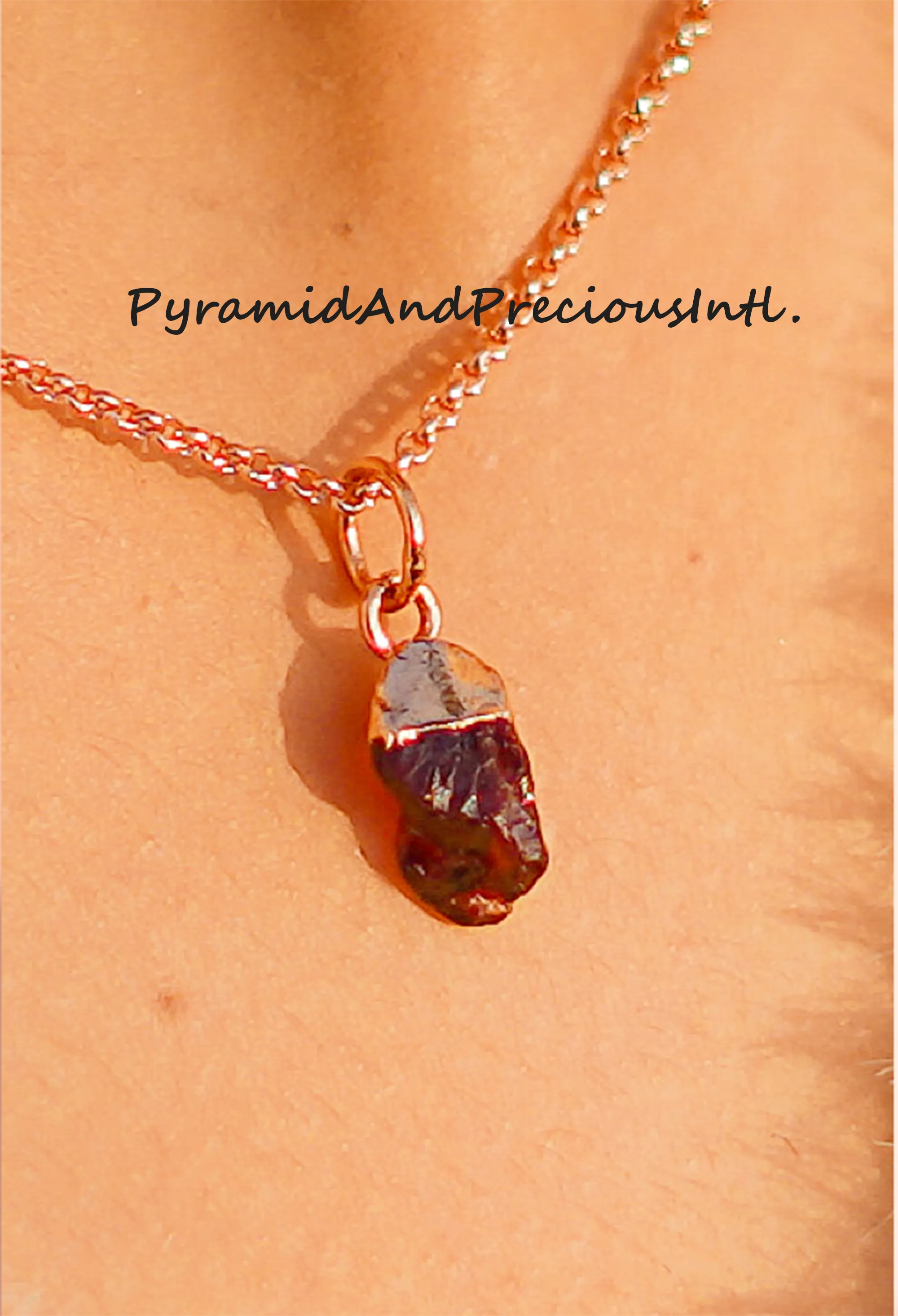 Natural Raw Garnet Copper Plated Pendant Necklace, January Birthstone, Sold By Piece