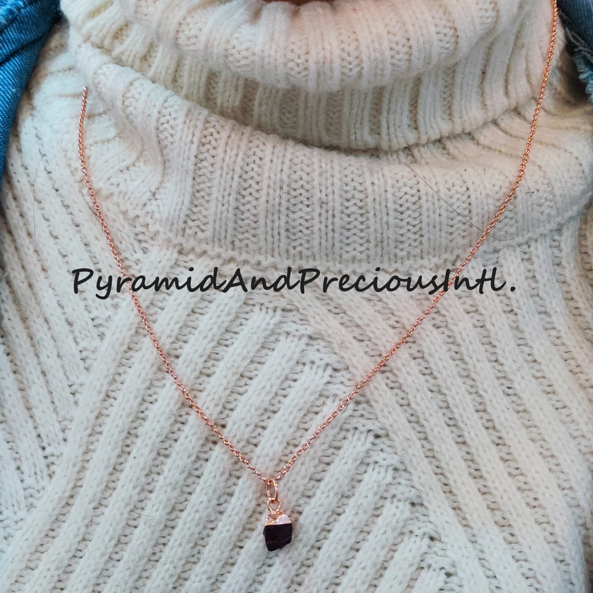 Natural Raw Garnet Copper Plated Pendant Necklace, January Birthstone, Sold By Piece