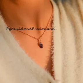 Natural Raw Garnet Copper Plated Pendant Necklace, January Birthstone, Sold By Piece