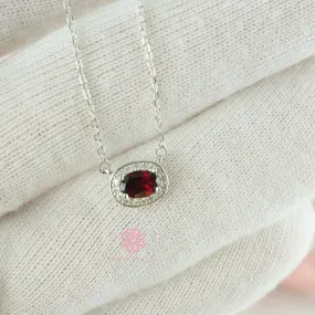 Natural Solitaire Garnet Necklace Sterling Silver925.