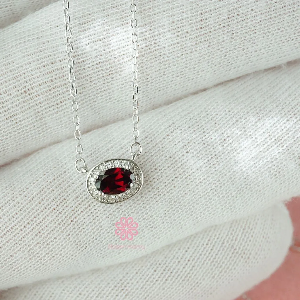 Natural Solitaire Garnet Necklace Sterling Silver925.
