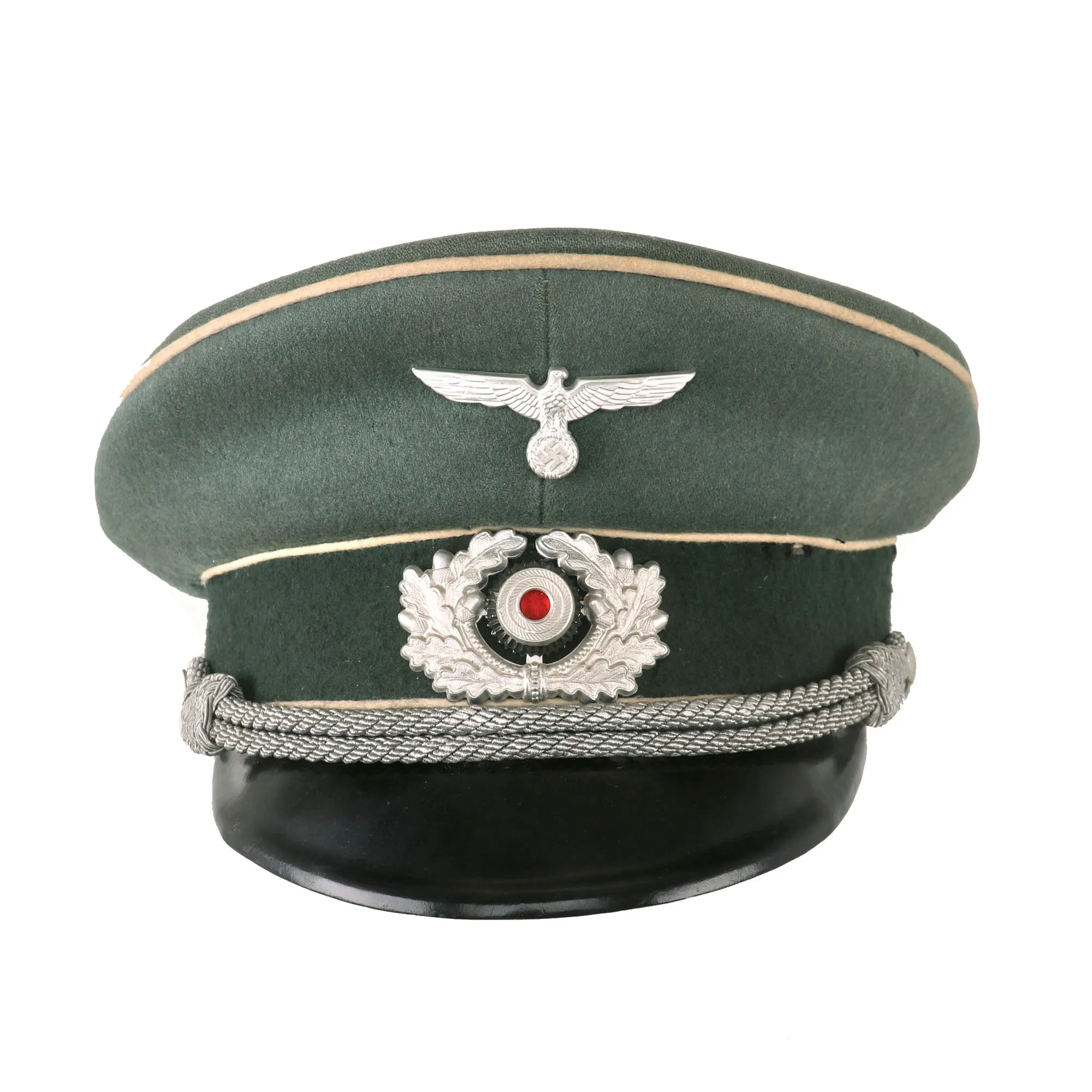 Original German WWII Army Heer Infantry Officers Schirmmütze Visor Cap by Erhard Burgmayer of Ulm