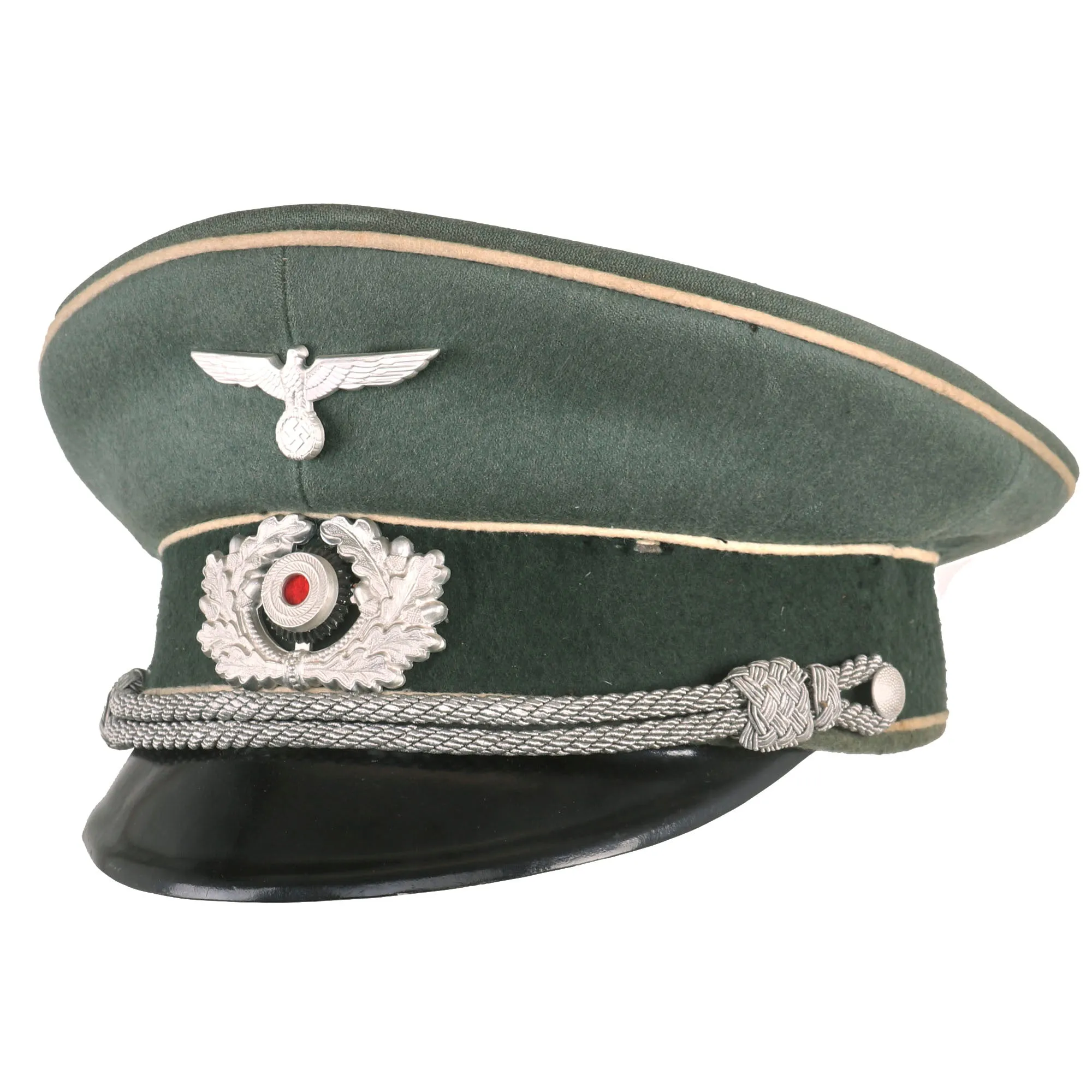 Original German WWII Army Heer Infantry Officers Schirmmütze Visor Cap by Erhard Burgmayer of Ulm