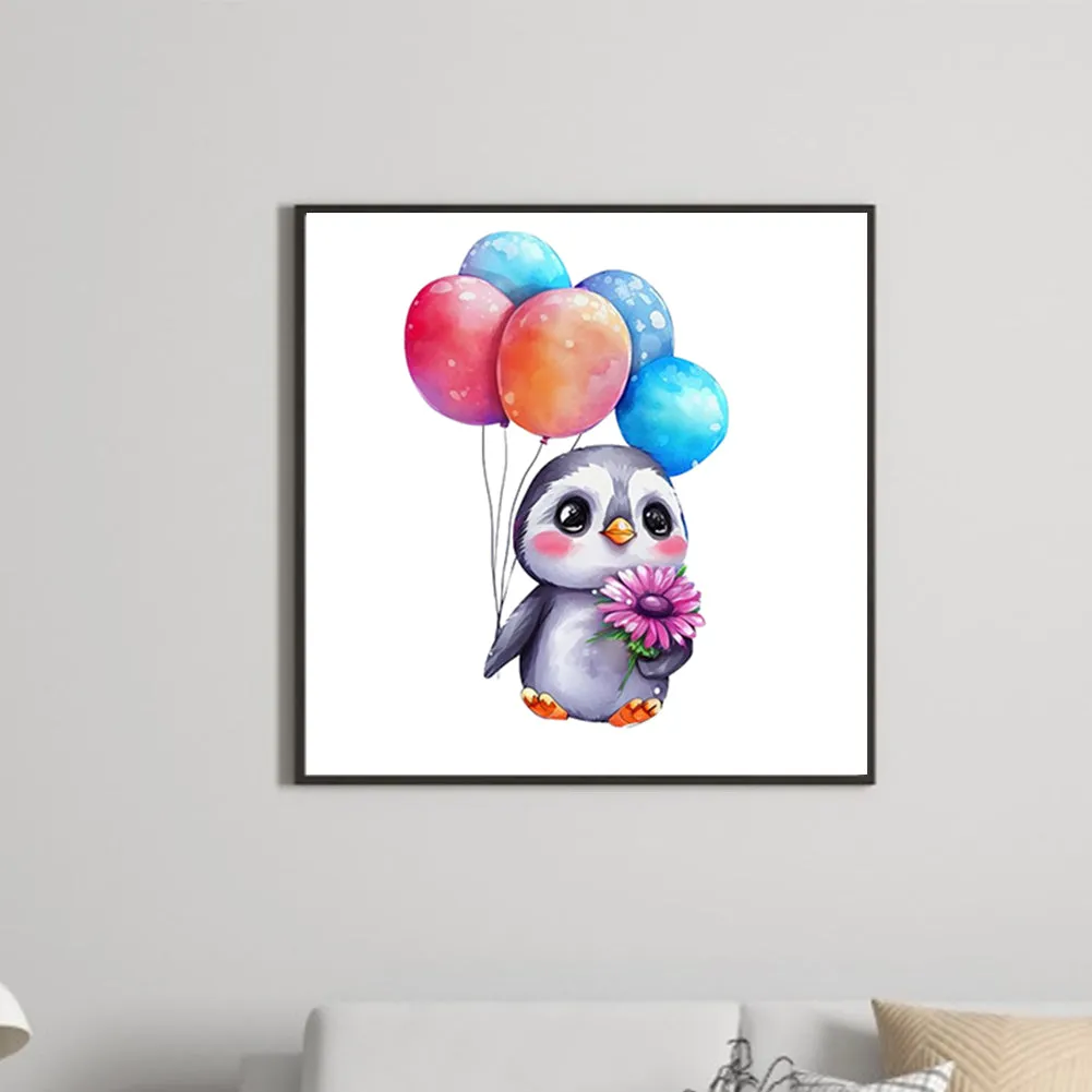 Penguins And Flowers-O630*30cm(canvas) full-round drill diamond painting