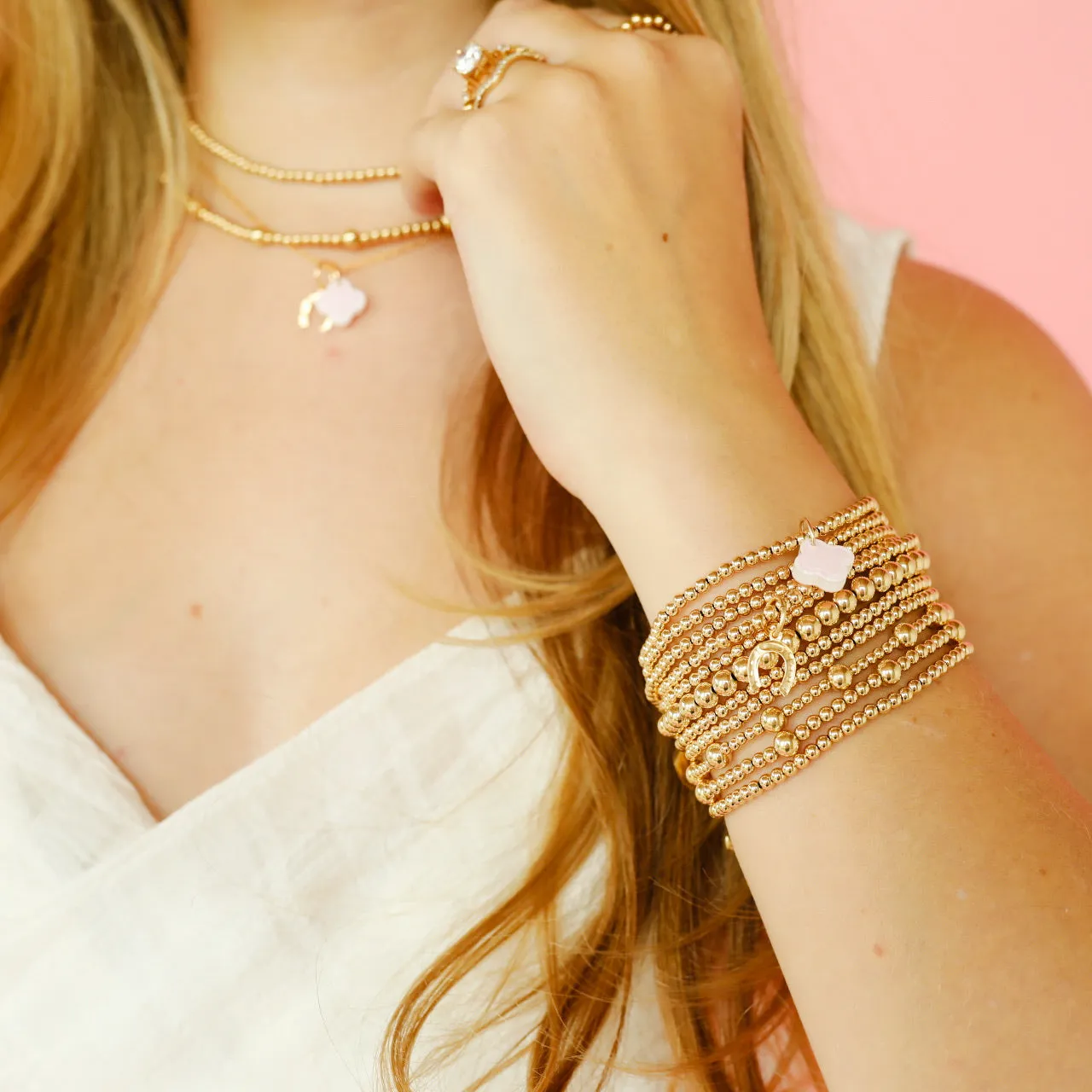 Pink Clover Charm Bracelet