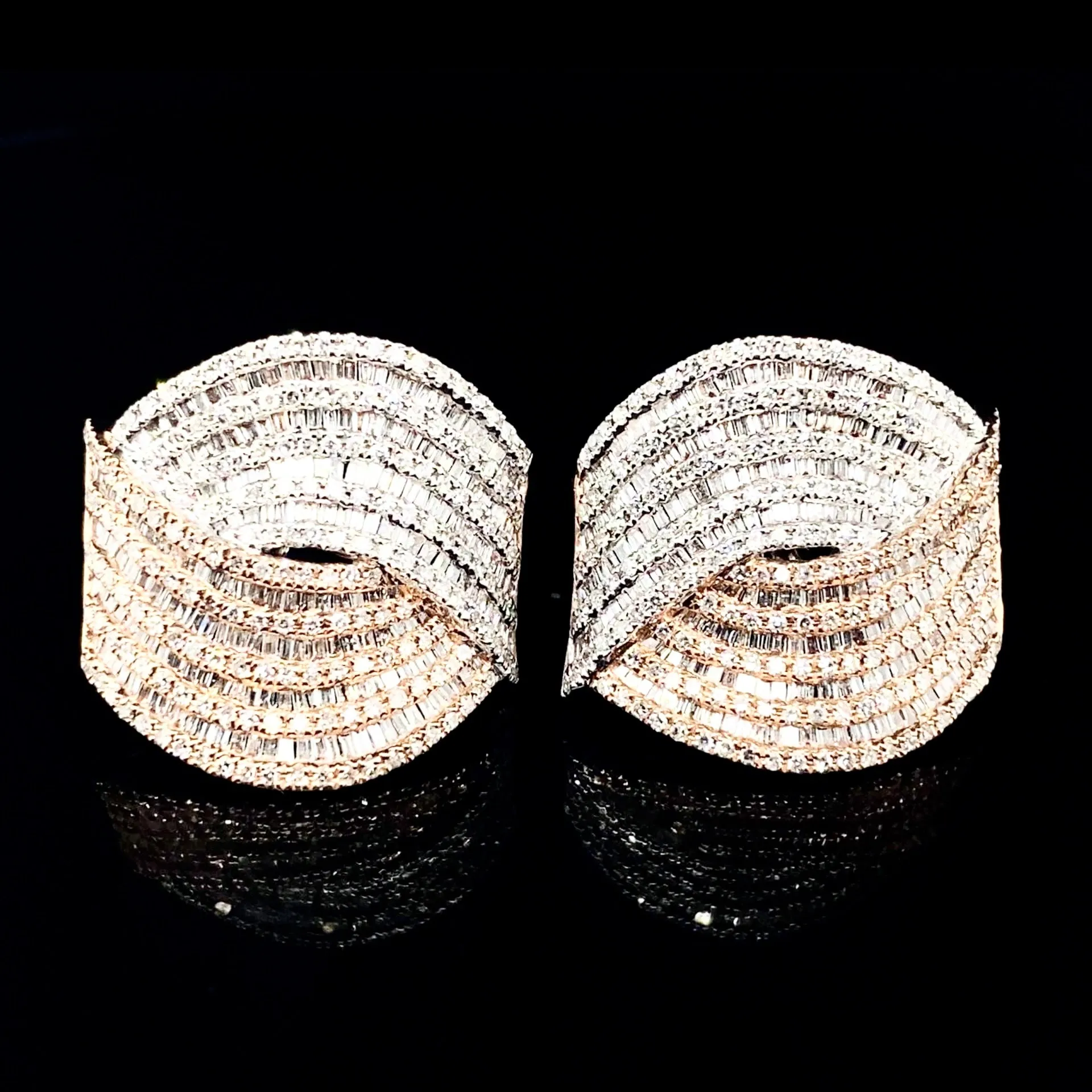 PREORDER | Multi-Tone Crossover Paved Diamond Earrings 14kt