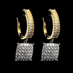 PREORDER | Multi-Tone Cushion Paved Hoop Dangling Diamond Earrings 14kt