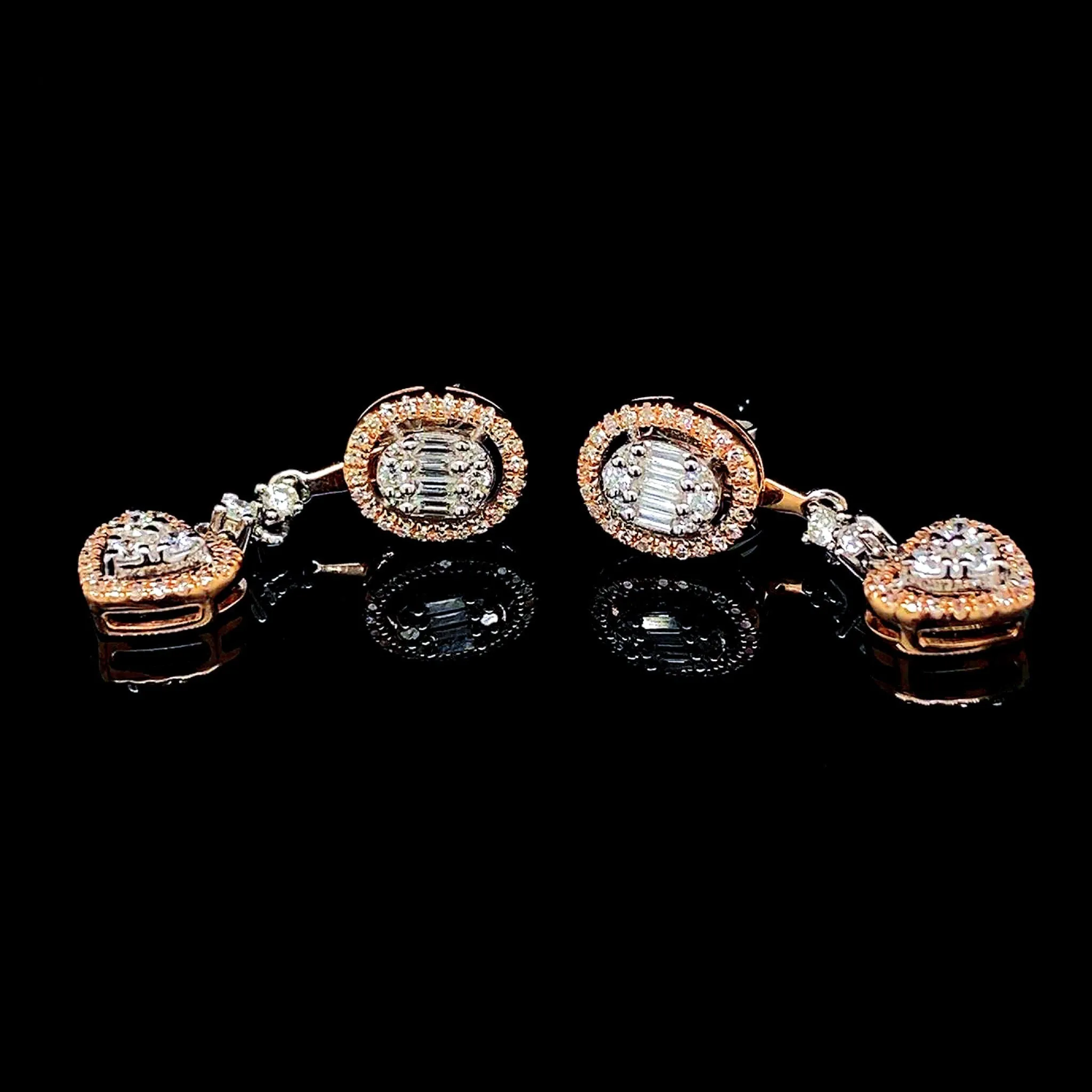 PREORDER | Multi-Tone Oval Heart Diamond Earrings Dangling 14kt