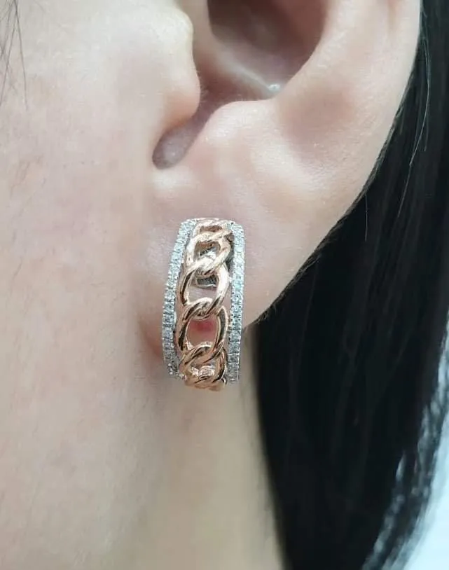 PREORDER | Rose Chain Paved Creolle Diamond Earrings 14kt