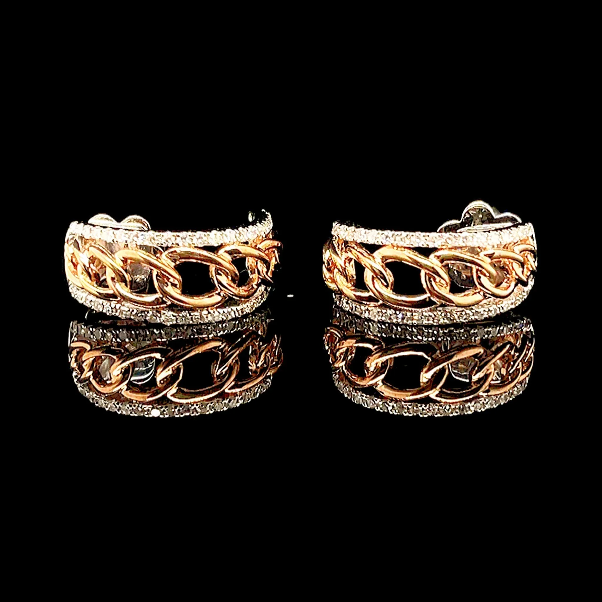 PREORDER | Rose Chain Paved Creolle Diamond Earrings 14kt