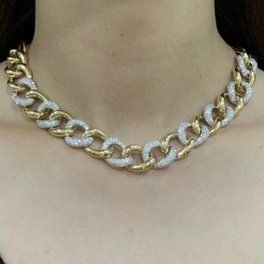 PREORDER | Studded Alternate Link Chain Diamond Necklace 14kt