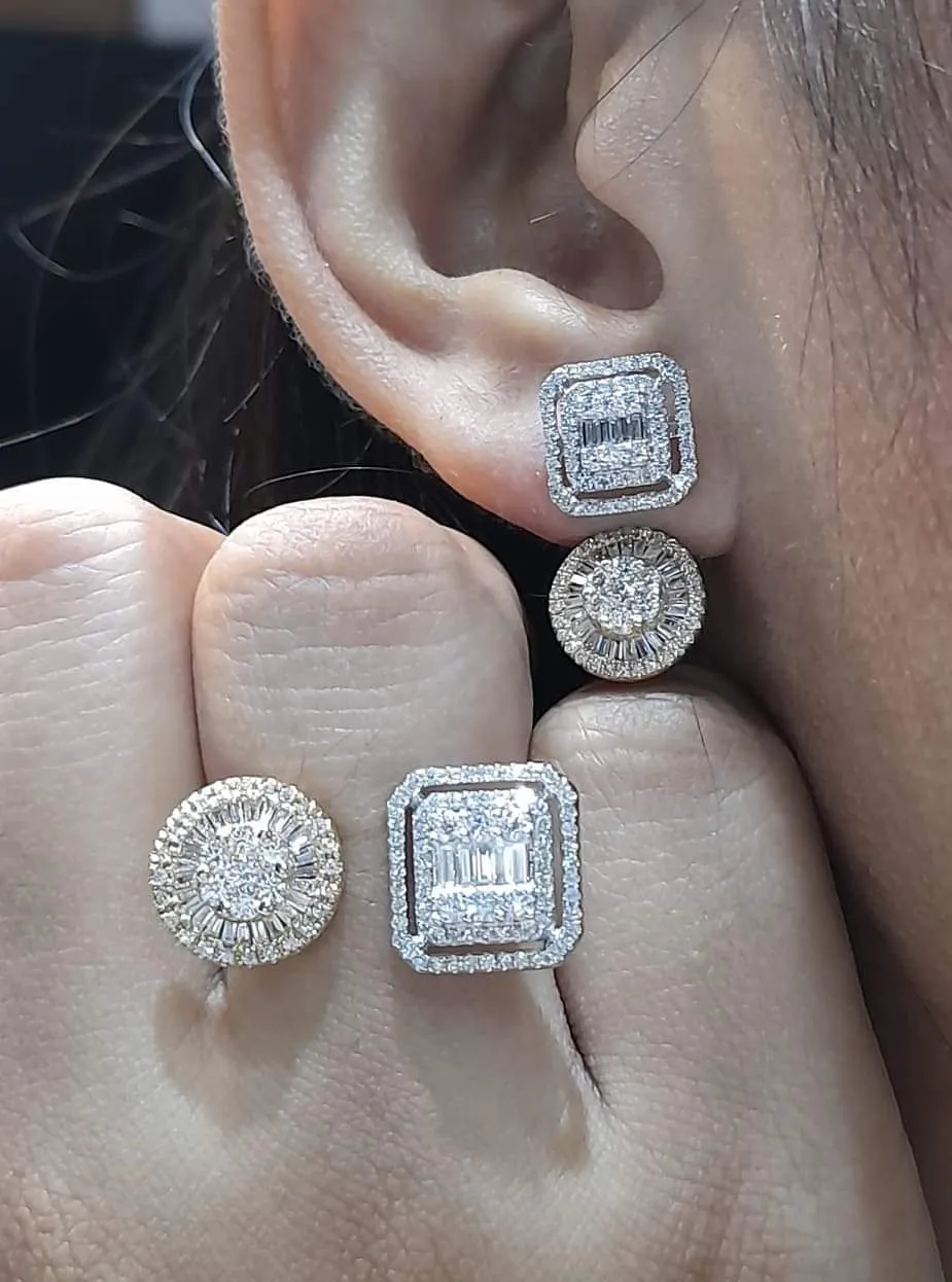 PREORDER | Two Tone Square Round Dangling Diamond Set