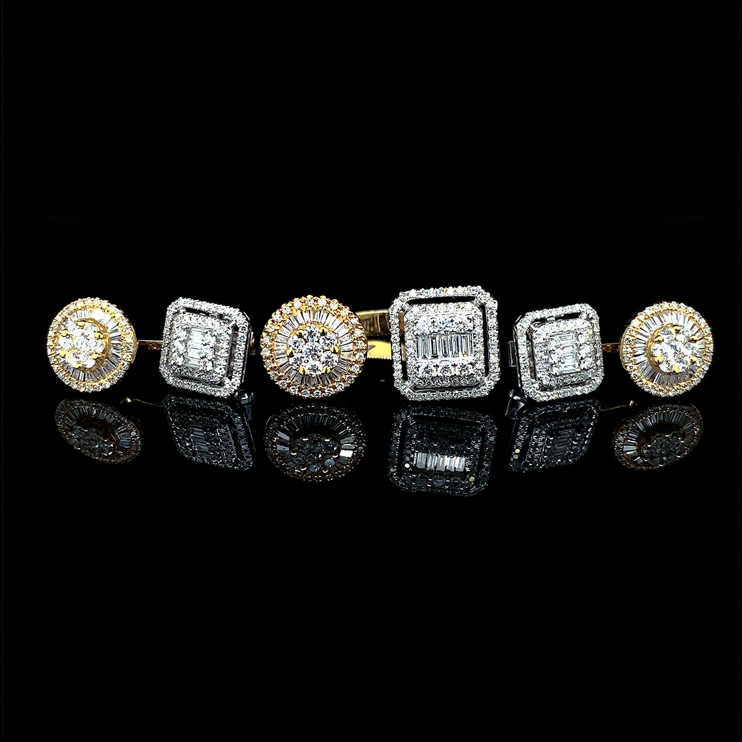 PREORDER | Two Tone Square Round Dangling Diamond Set
