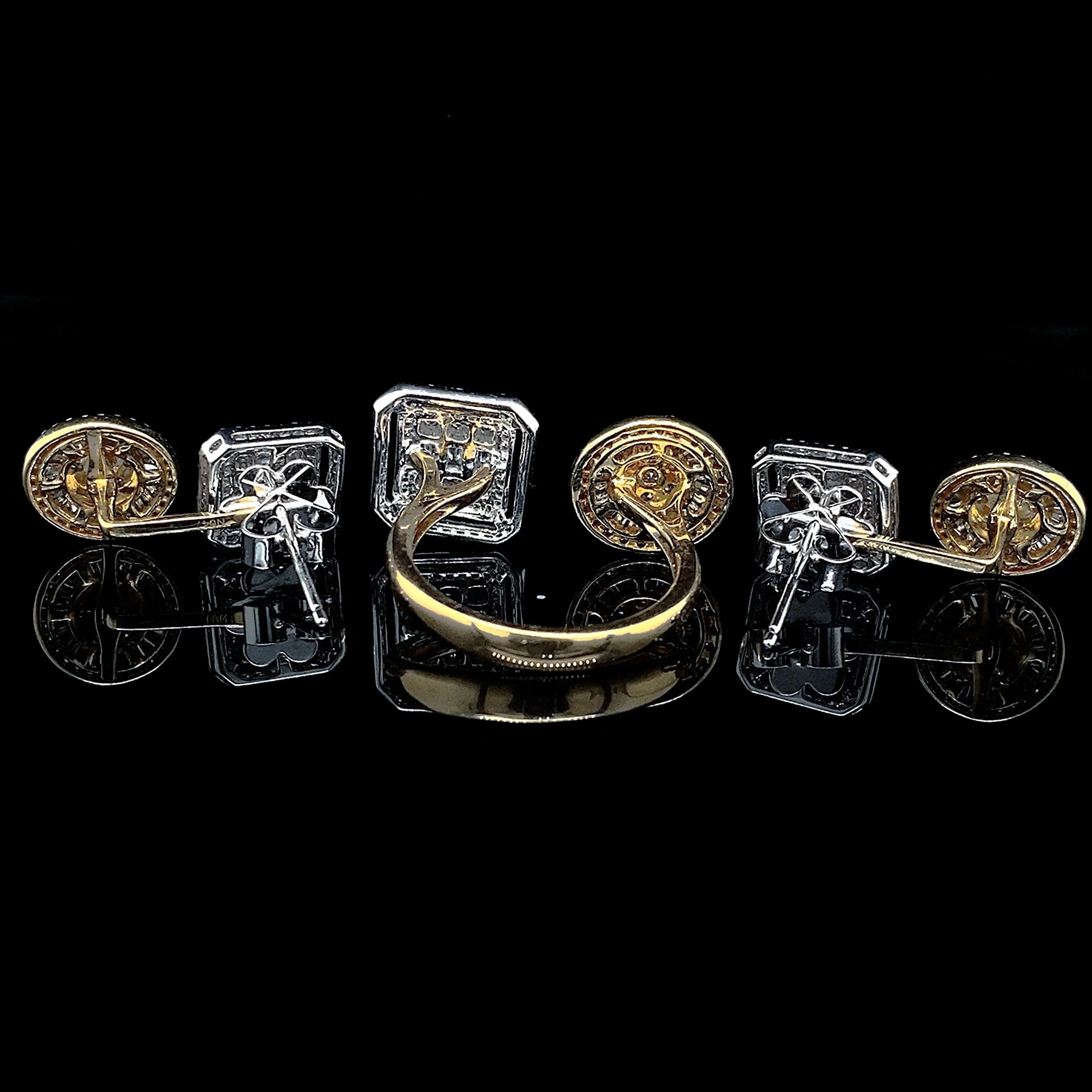 PREORDER | Two Tone Square Round Dangling Diamond Set