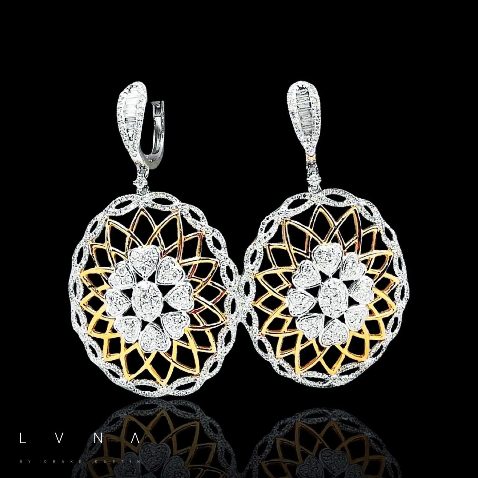 PREORDER | Two Tone Statement Diamond Earrings Dangling 14kt