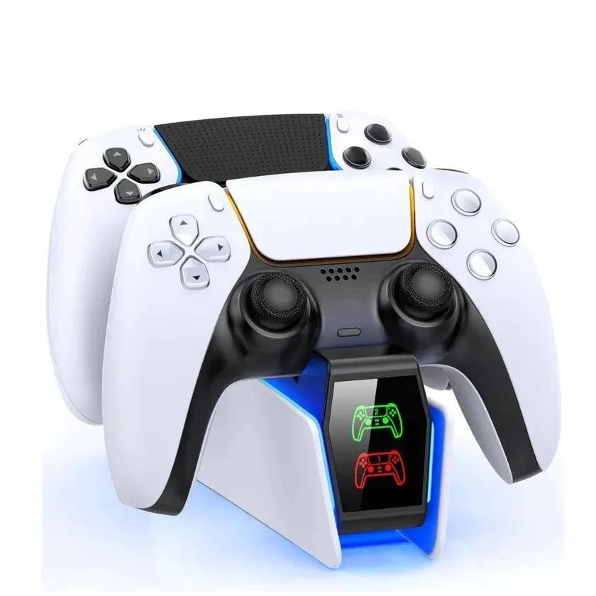 PS5 Controllers Charging Stand – Dual Fast Charging with LED Indicators and RGB Lighting, Sleek Design for Efficient Charging and Aesthetic Appeal