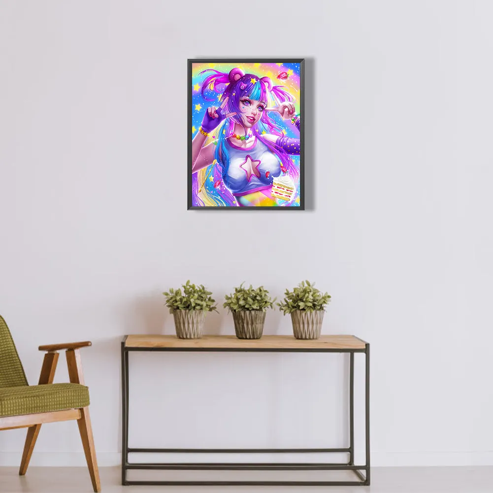 Purple Hair Anime Girl - Full Round Drill Diamond Painting 30*40CM