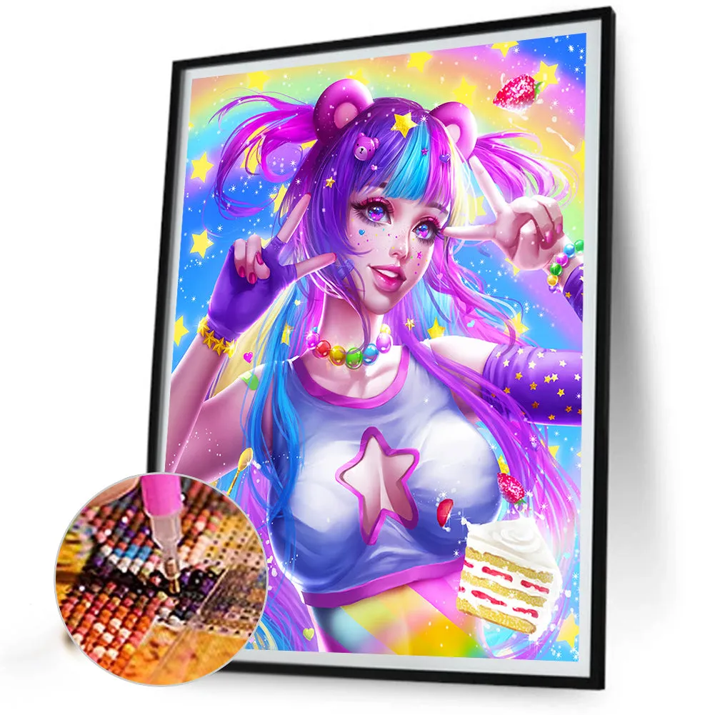 Purple Hair Anime Girl - Full Round Drill Diamond Painting 30*40CM