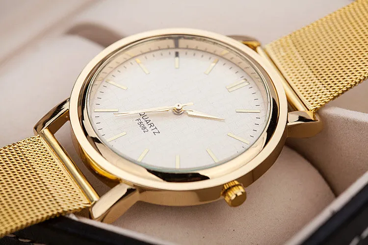 Quartz Casual watch Fashion Bright Gold band Women wristwatches Brand New Metal Mesh Stainless Steel watches