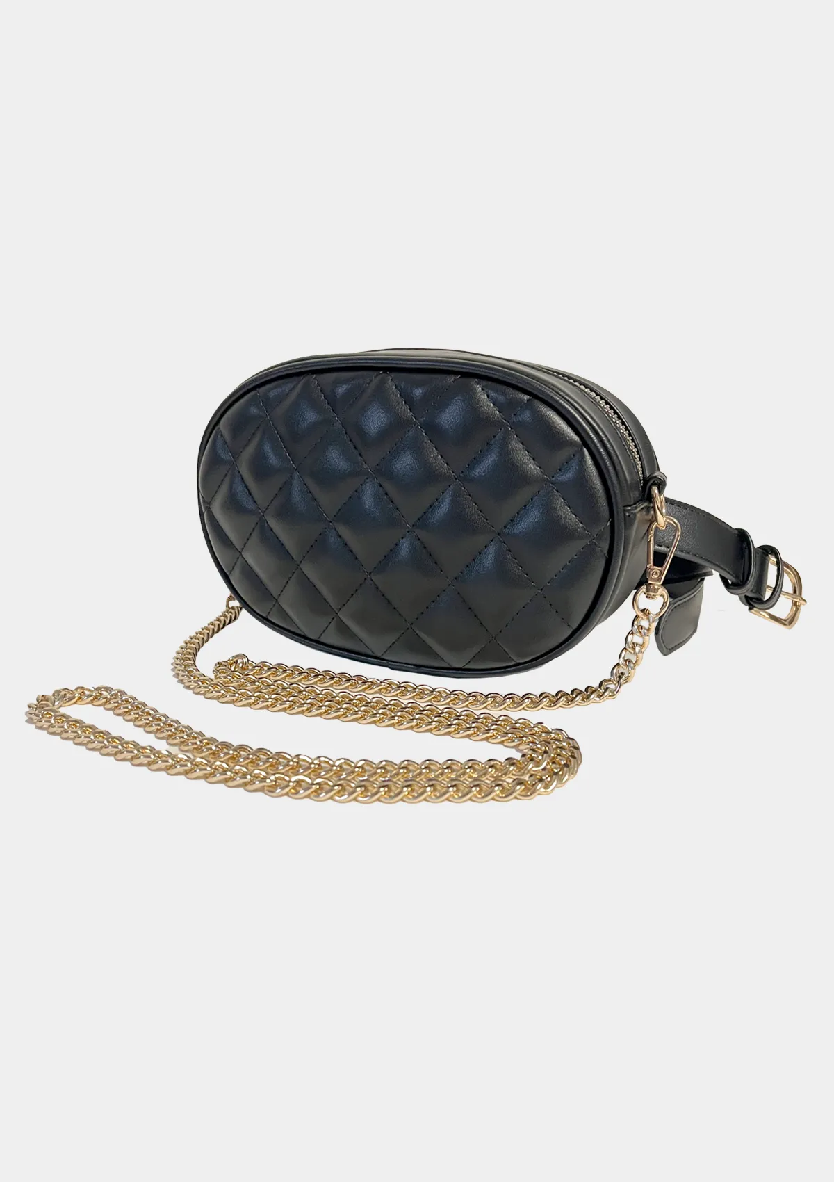 QUILTED LEATHER CROSSBODY CHAIN BELT BAG