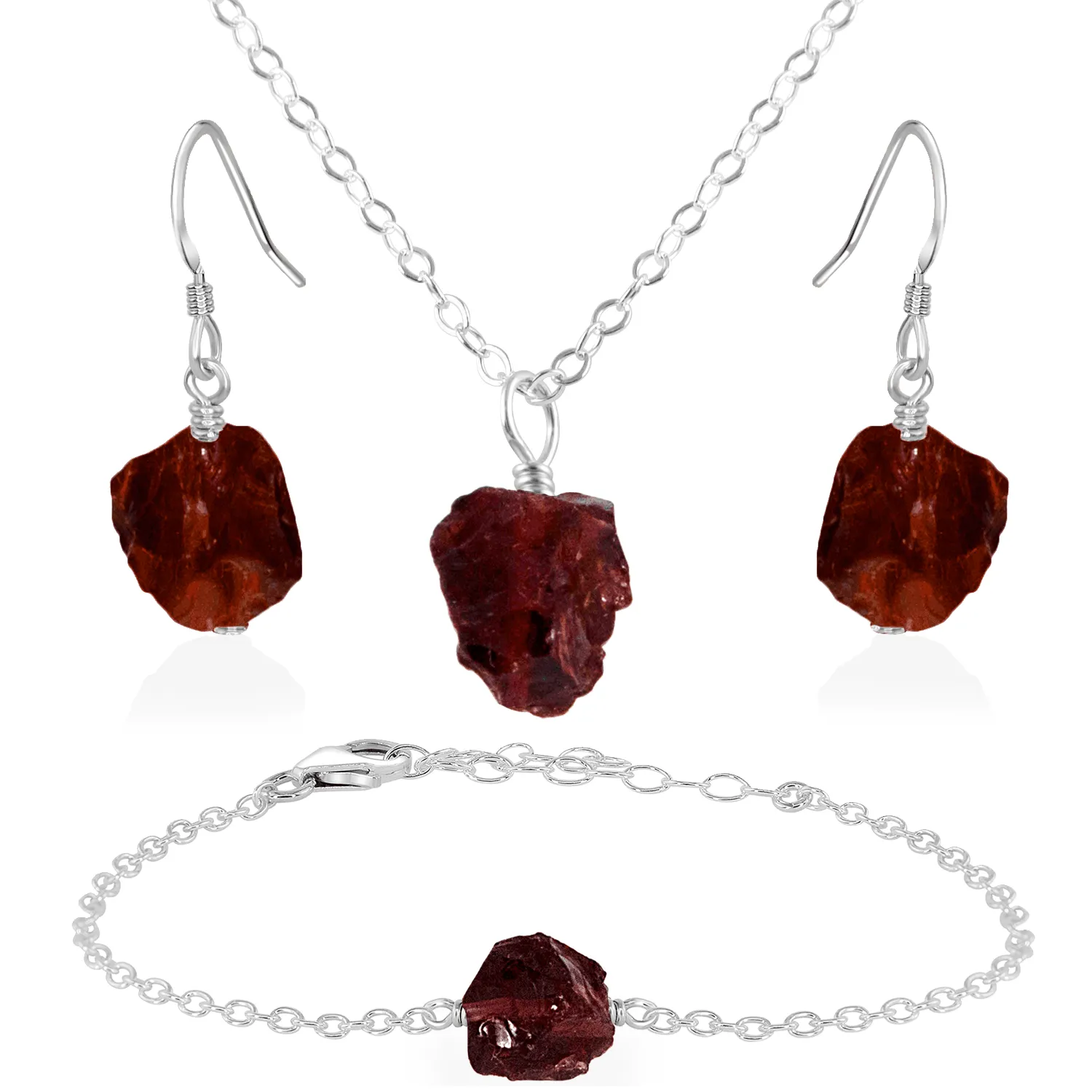 Raw Garnet Crystal Jewellery Set